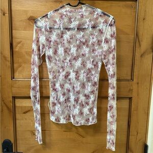 Free People Pink and White Floral Sheer Blouse
